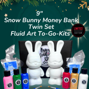 9” Snow Bunny Money Bank Twin Set Fluid Art To-Go Kit