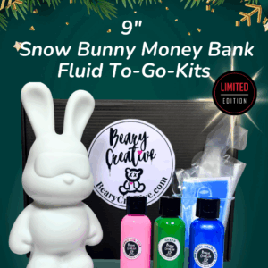 9” Snow Bunny Money Bank -Fluid Art To-Go Kit