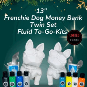 13” Frenchie Dog Money Bank Twin Set- Fluid Art To-Go Kit