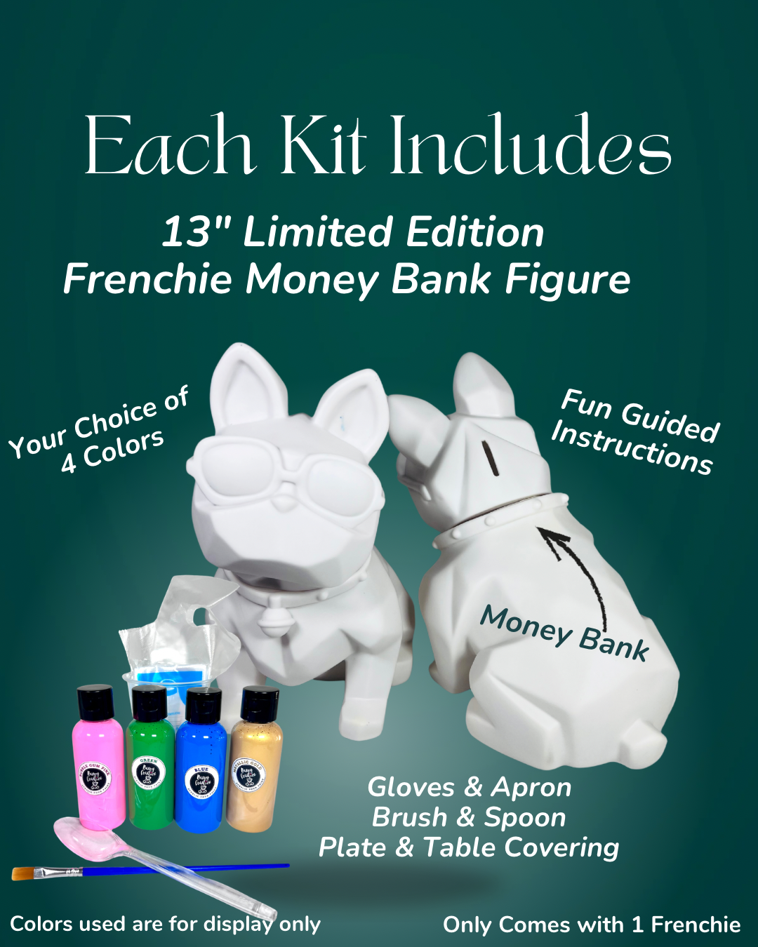 13” Frenchie Dog Money Bank- Fluid Art To-Go Kit - Image 2