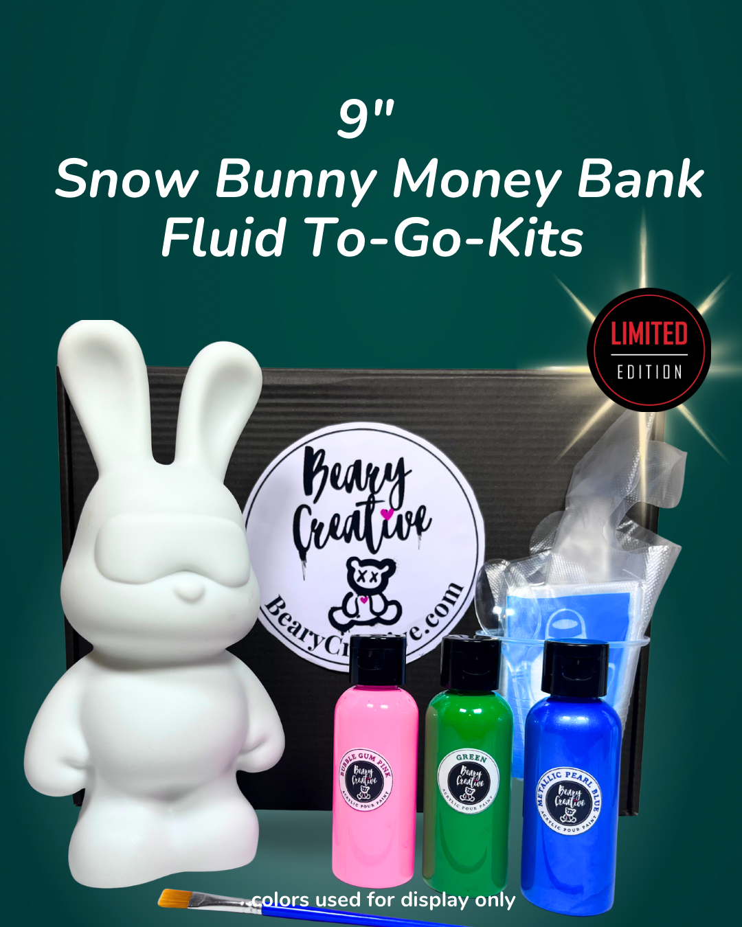 9” Snow Bunny Money Bank -Fluid Art To-Go Kit