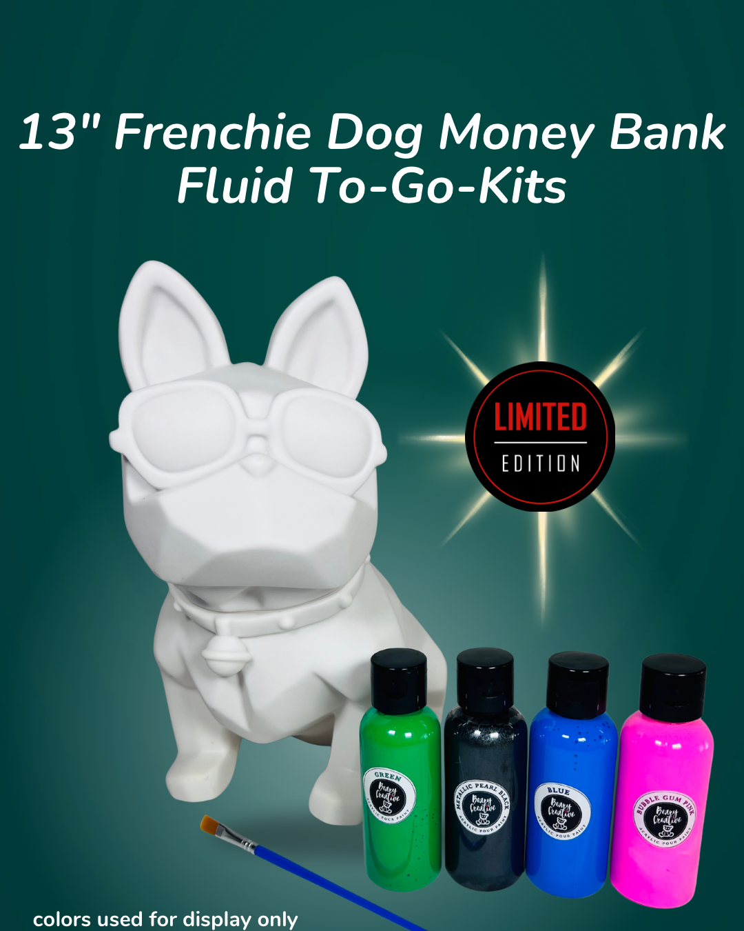 13” Frenchie Dog Money Bank- Fluid Art To-Go Kit