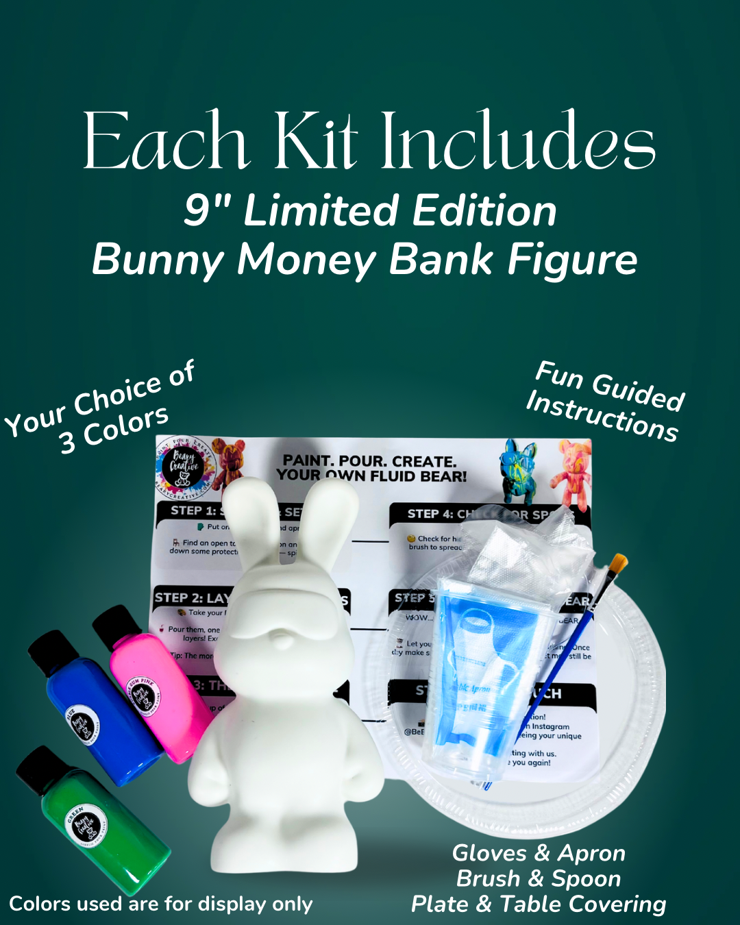 9” Snow Bunny Money Bank -Fluid Art To-Go Kit - Image 2