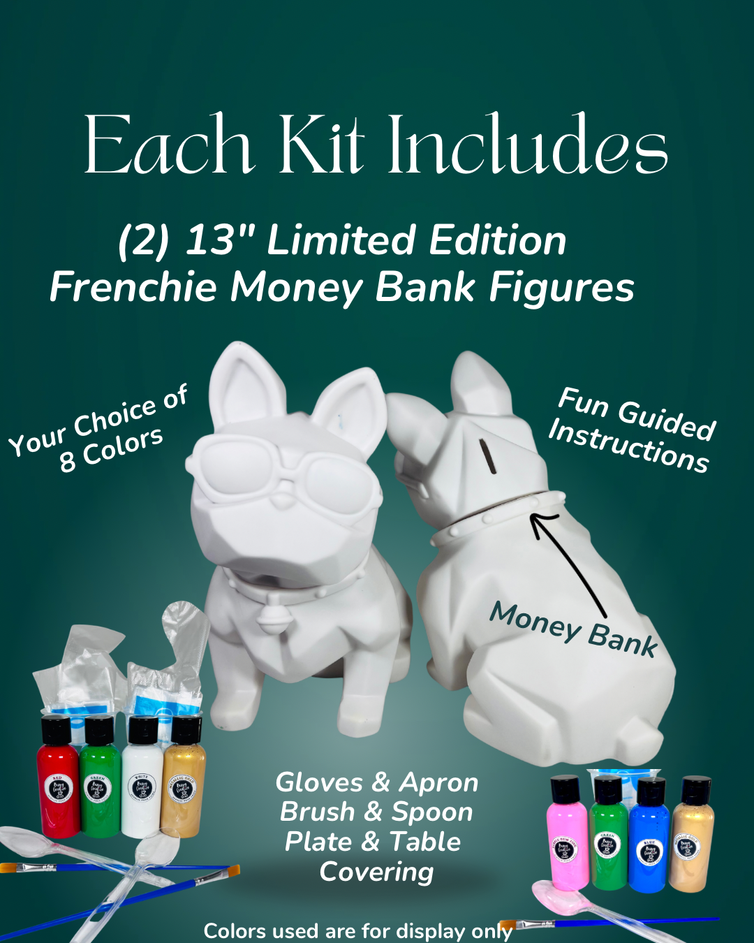 13” Frenchie Dog Money Bank Twin Set- Fluid Art To-Go Kit - Image 2