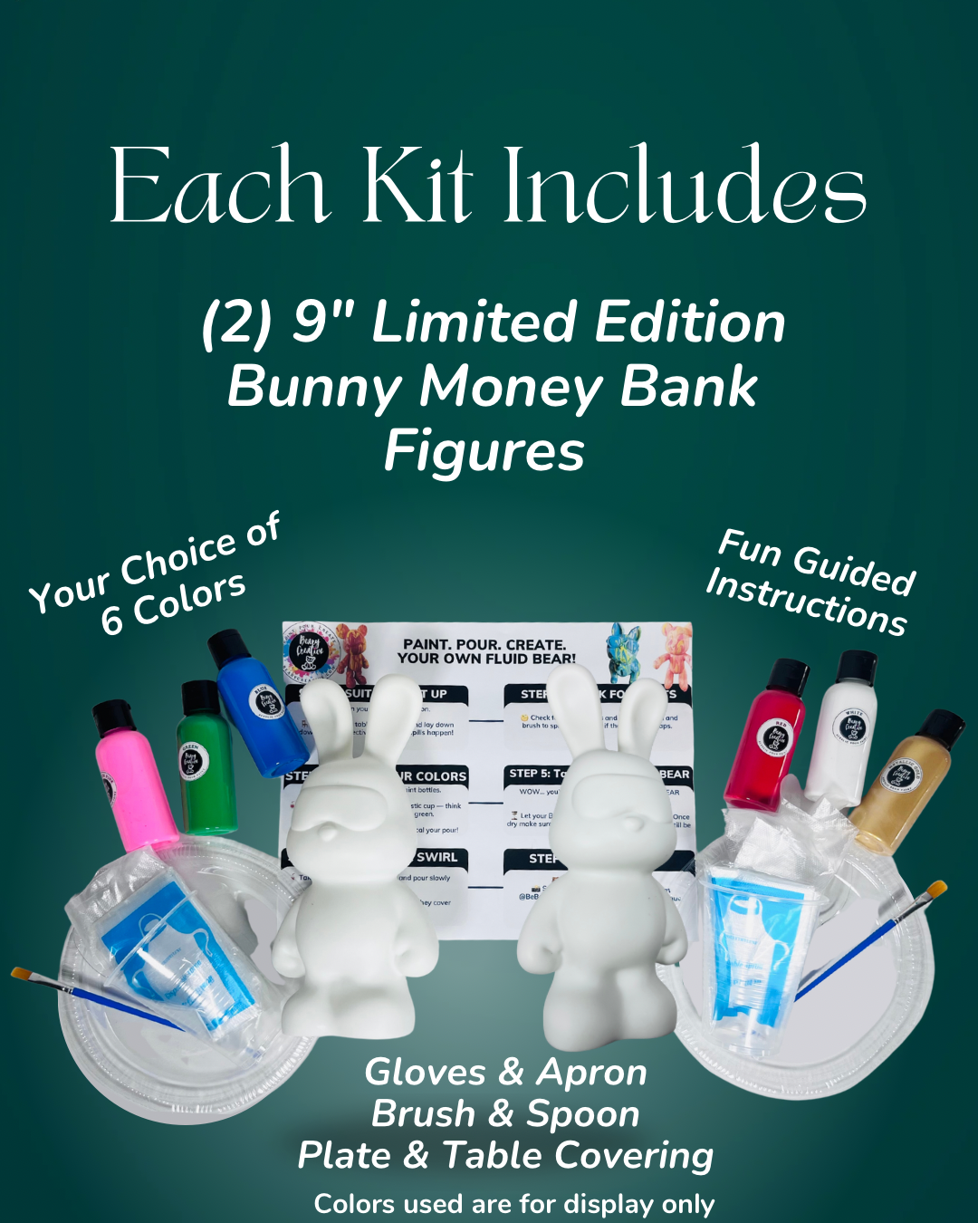 9” Snow Bunny Money Bank Twin Set Fluid Art To-Go Kit - Image 2