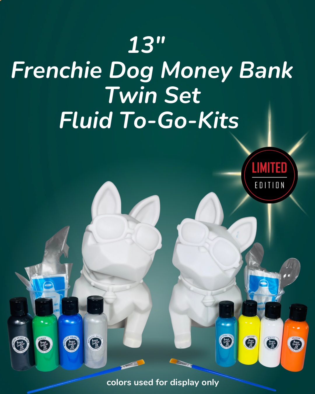 13” Frenchie Dog Money Bank Twin Set- Fluid Art To-Go Kit