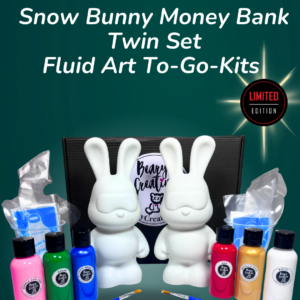 9” Snow Bunny Money Bank Twin Set Fluid Art To-Go Kit